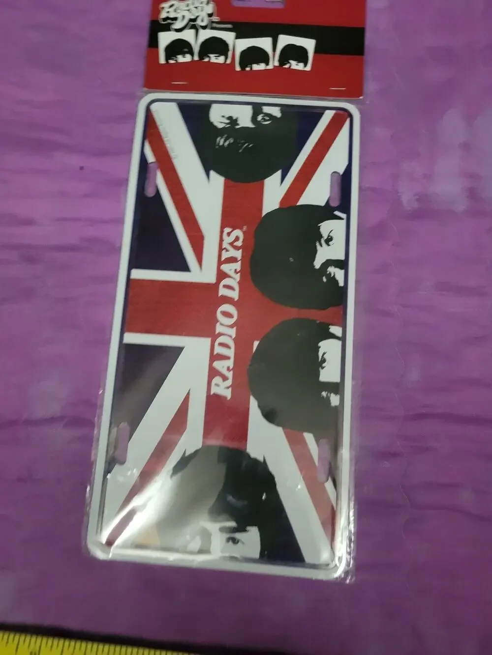 Radio Days VTG 1985 The Beatles Rock Band Union Jack Flag UK License Plate BQ